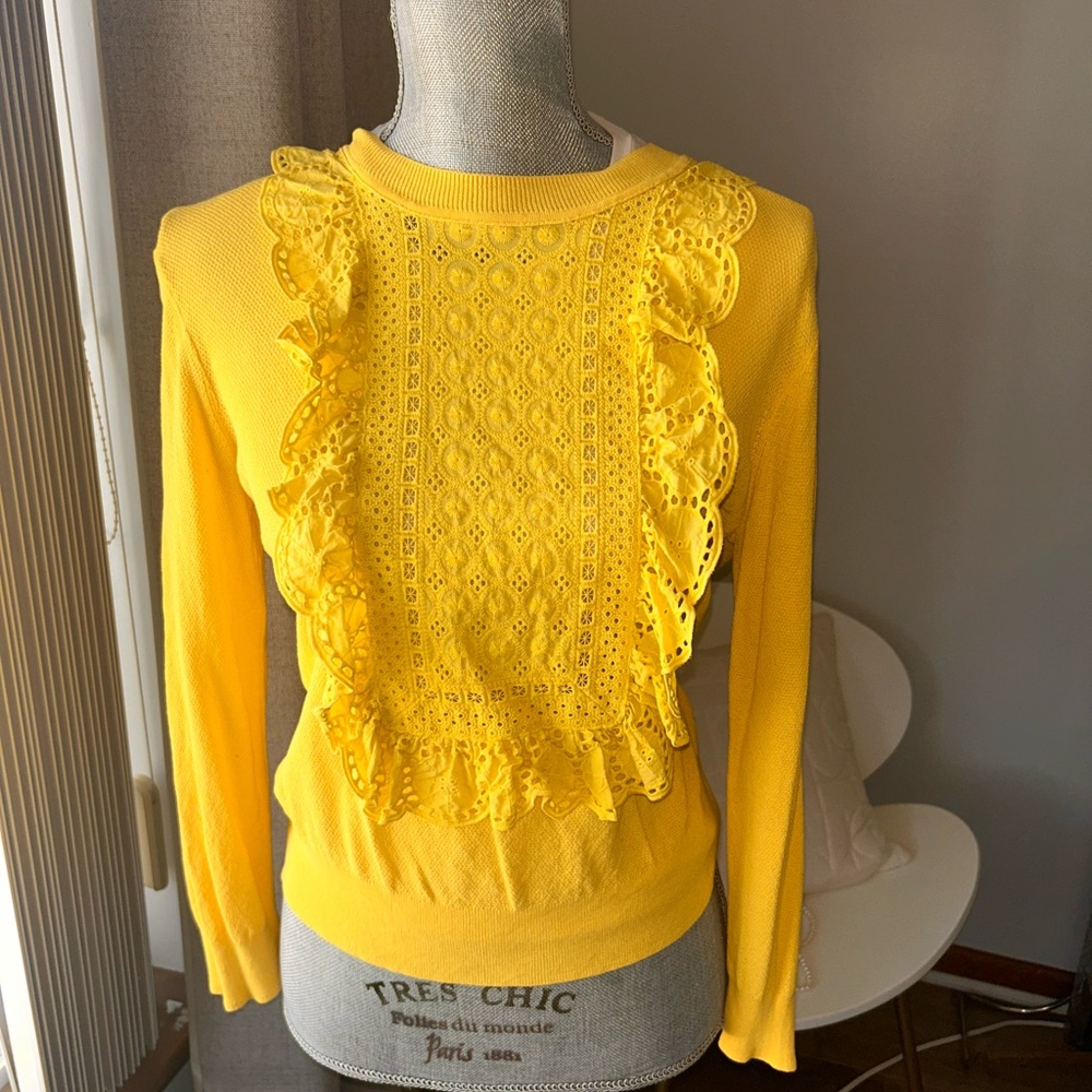 Yellow Lace Ruffle Women's Top
